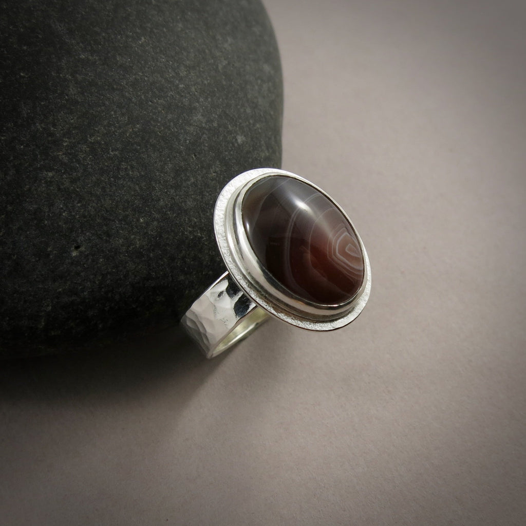 Bague en agate du Botswana • Argent sterling • Taille 9