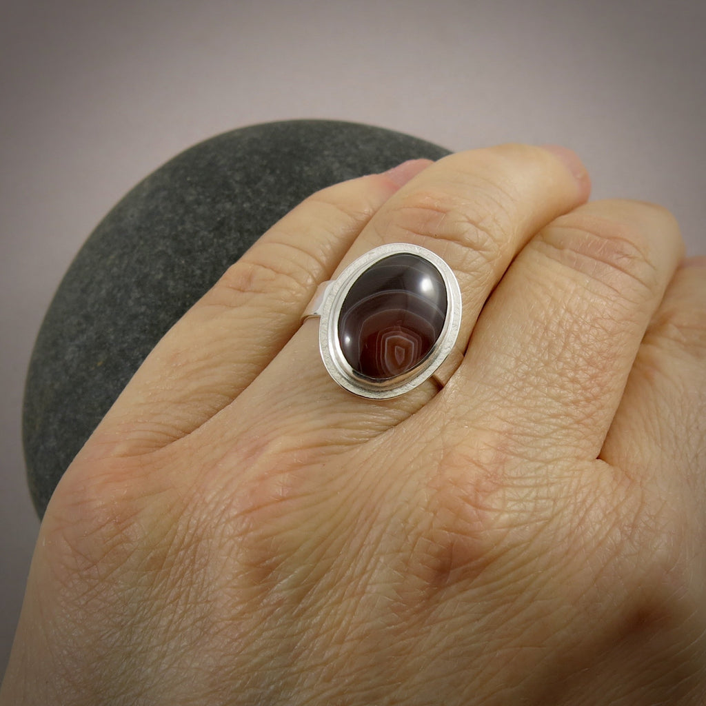 Bague en agate du Botswana • Argent sterling • Taille 9