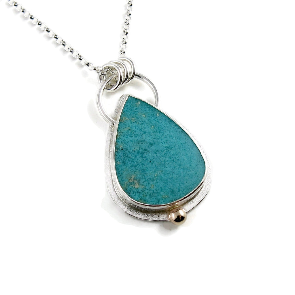 Collier en bois fossile opalisé bleu tropical • Argent sterling, or 14 carats • Collection Fabulous Fossils