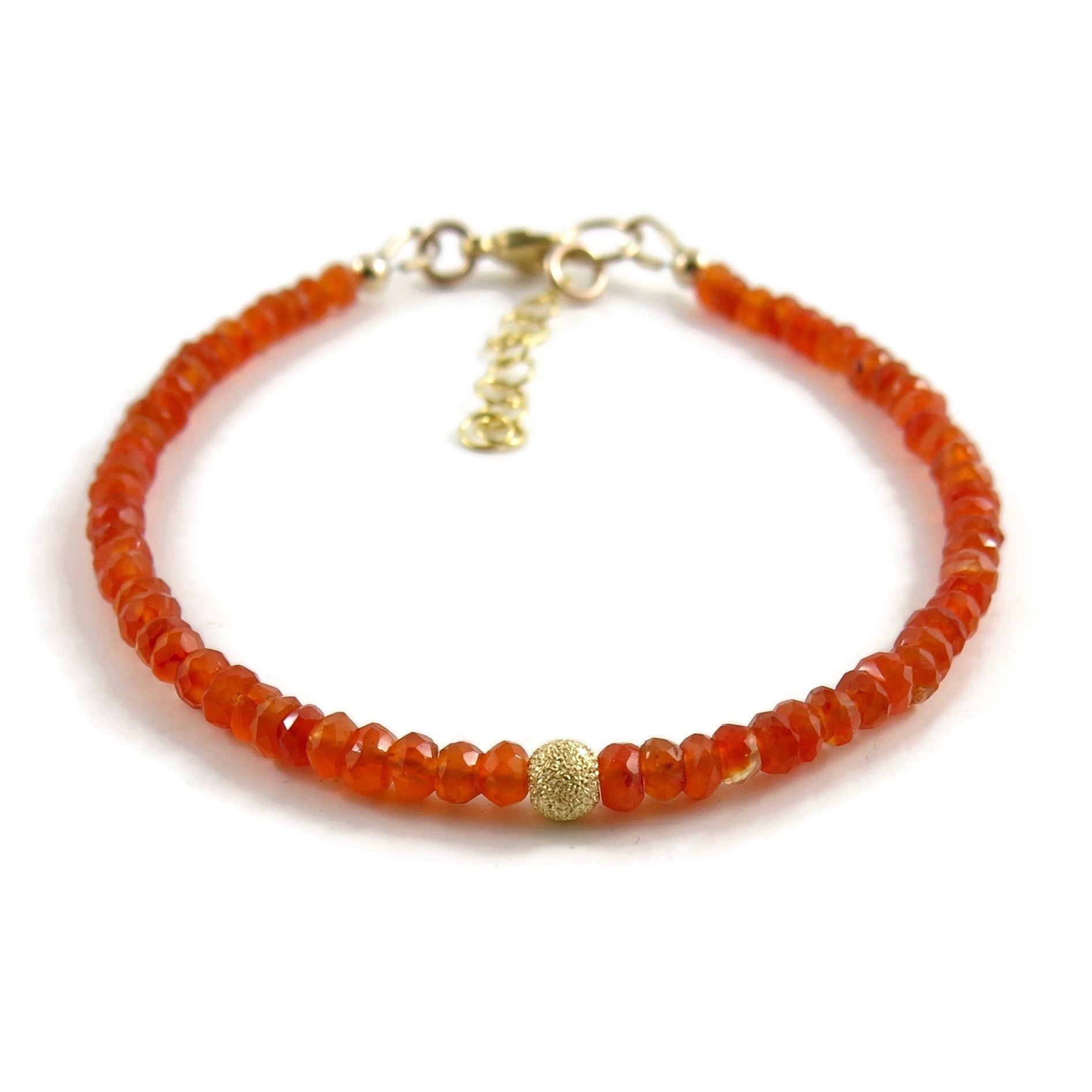 Adjustable Orange Carnelian Gemstone Bead Bracelet • 14K Gold Fill or Sterling Silver