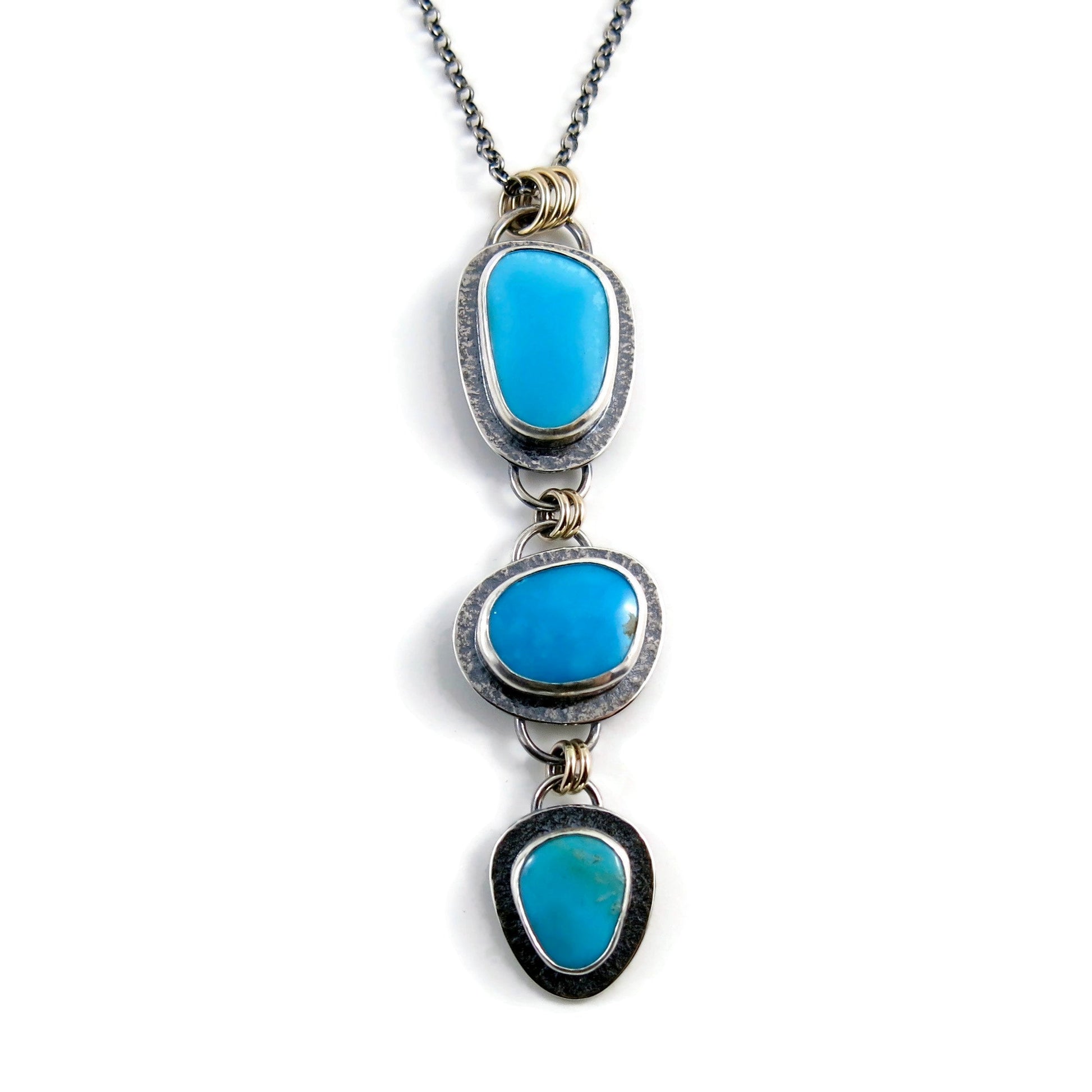 Collier Cascade • Turquoise Kingman, argent sterling et or 14 carats