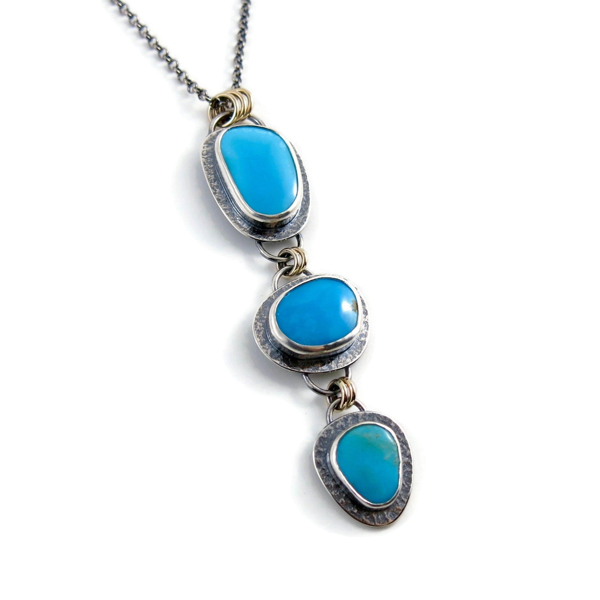 Collier Cascade • Turquoise Kingman, argent sterling et or 14 carats