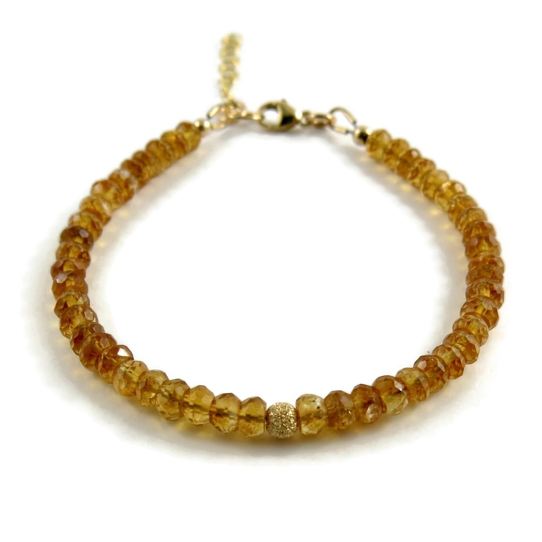 Bracelet réglable en perles de citrine • Or 14 carats ou argent sterling