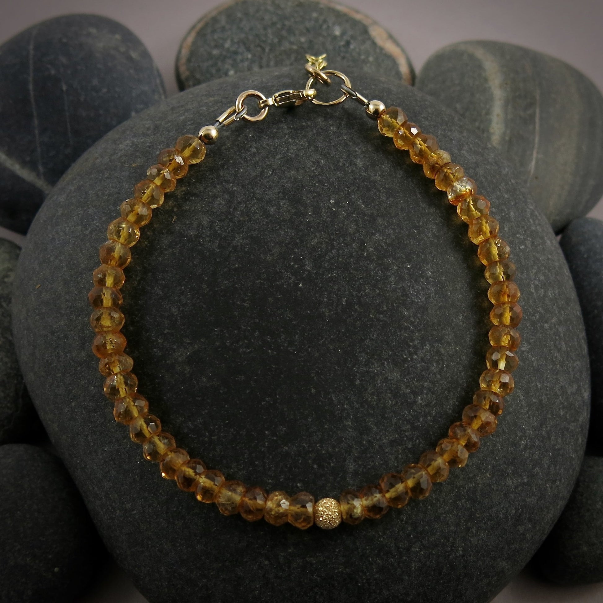 Bracelet réglable en perles de citrine • Or 14 carats ou argent sterling