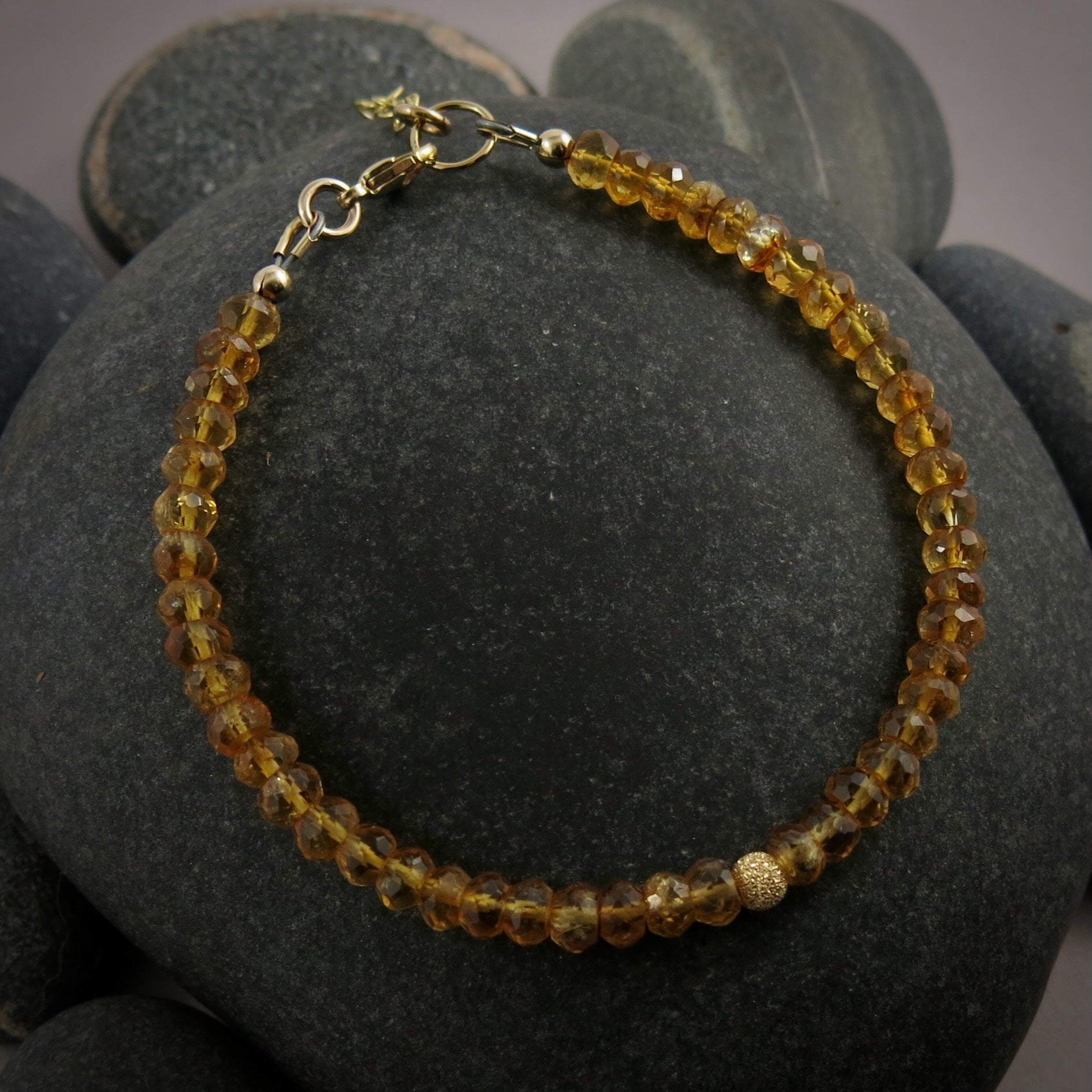 Bracelet réglable en perles de citrine • Or 14 carats ou argent sterling