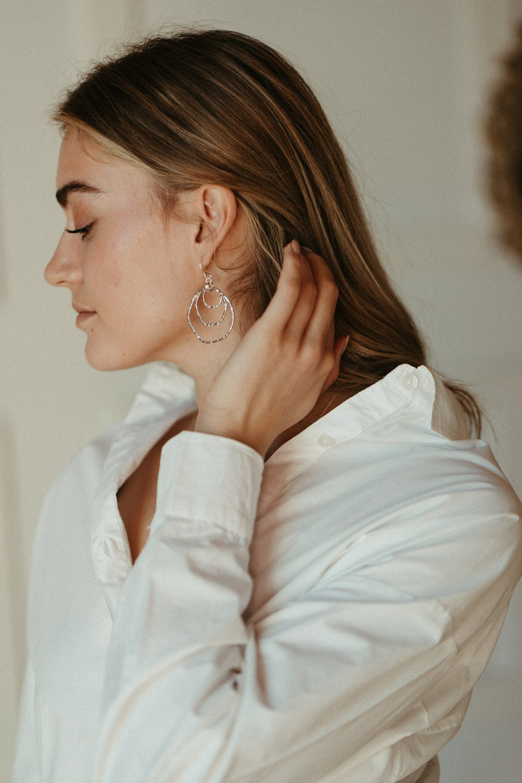 Boucles d'oreilles Coast Trio • Pendants en argent sterling texturés à effet martelé