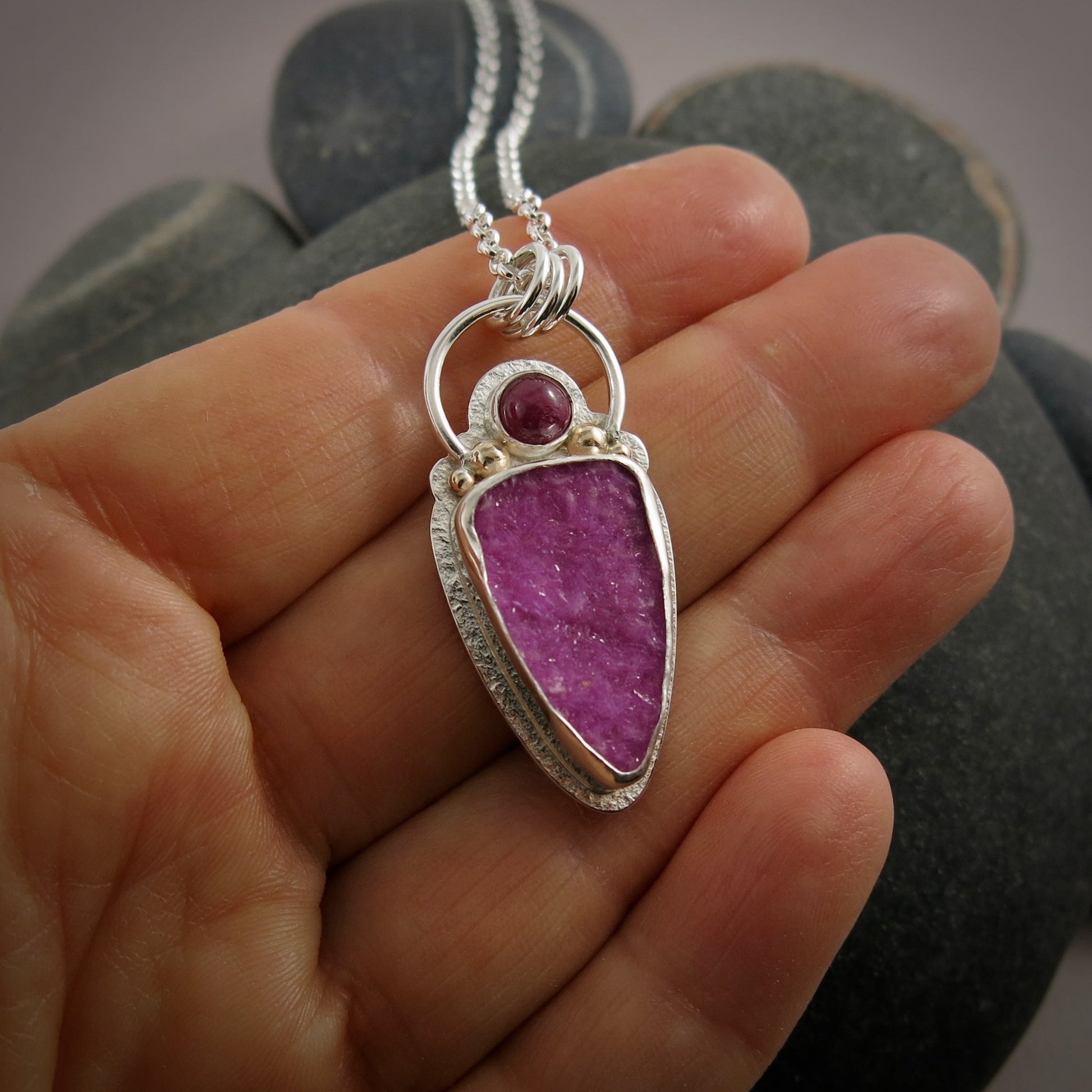 Pink Druzy & Ruby Pendant • Wild Earth Collection