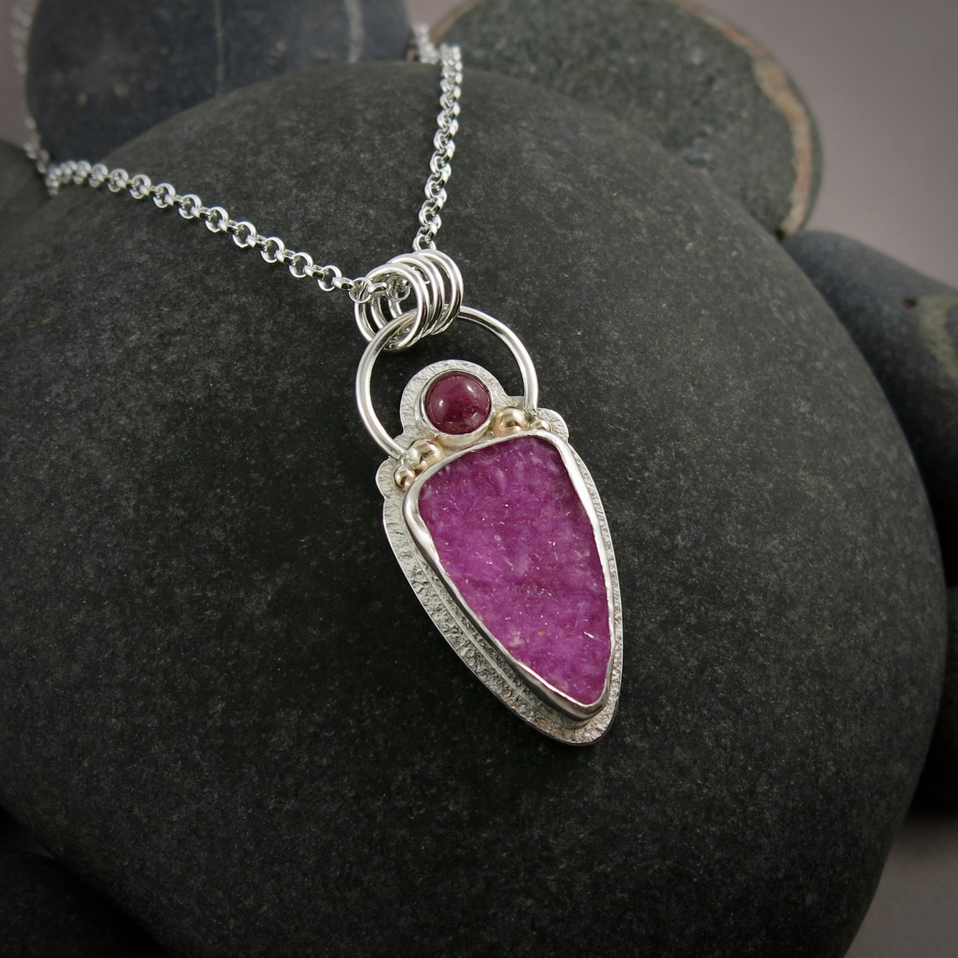 Pink Druzy & Ruby Pendant • Wild Earth Collection