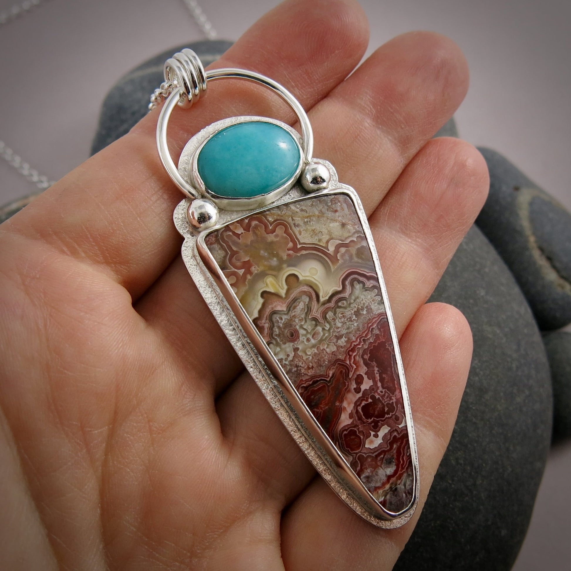 Collier Crazy Lace Agate et Amazonite • Argent sterling • Collection Scenic Wonders