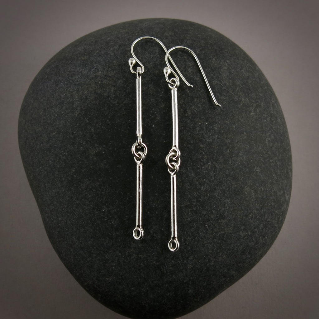 Boucles d'oreilles à double barre en argent • Pendants en barre d'argent minimalistes et légers