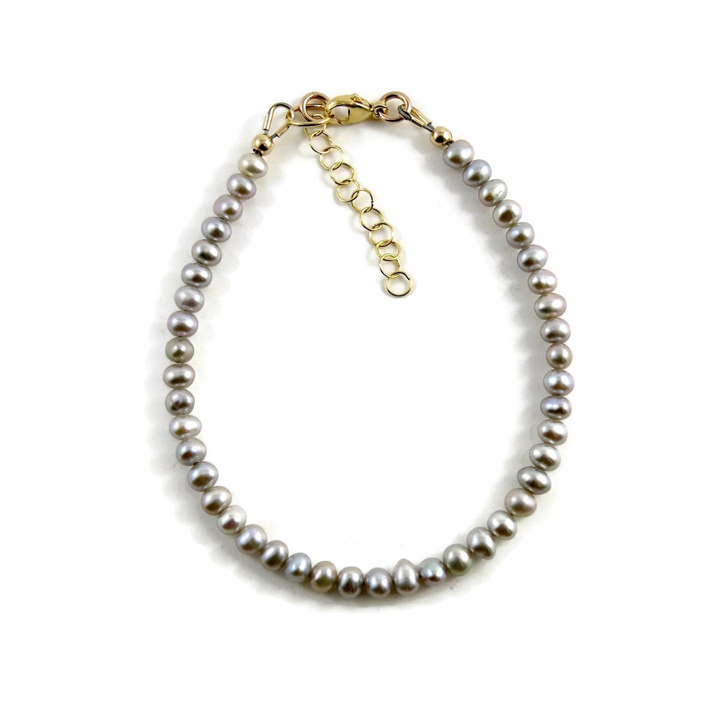 Bracelet réglable en perles d'eau douce gris tourterelle • Or 14 carats ou argent sterling