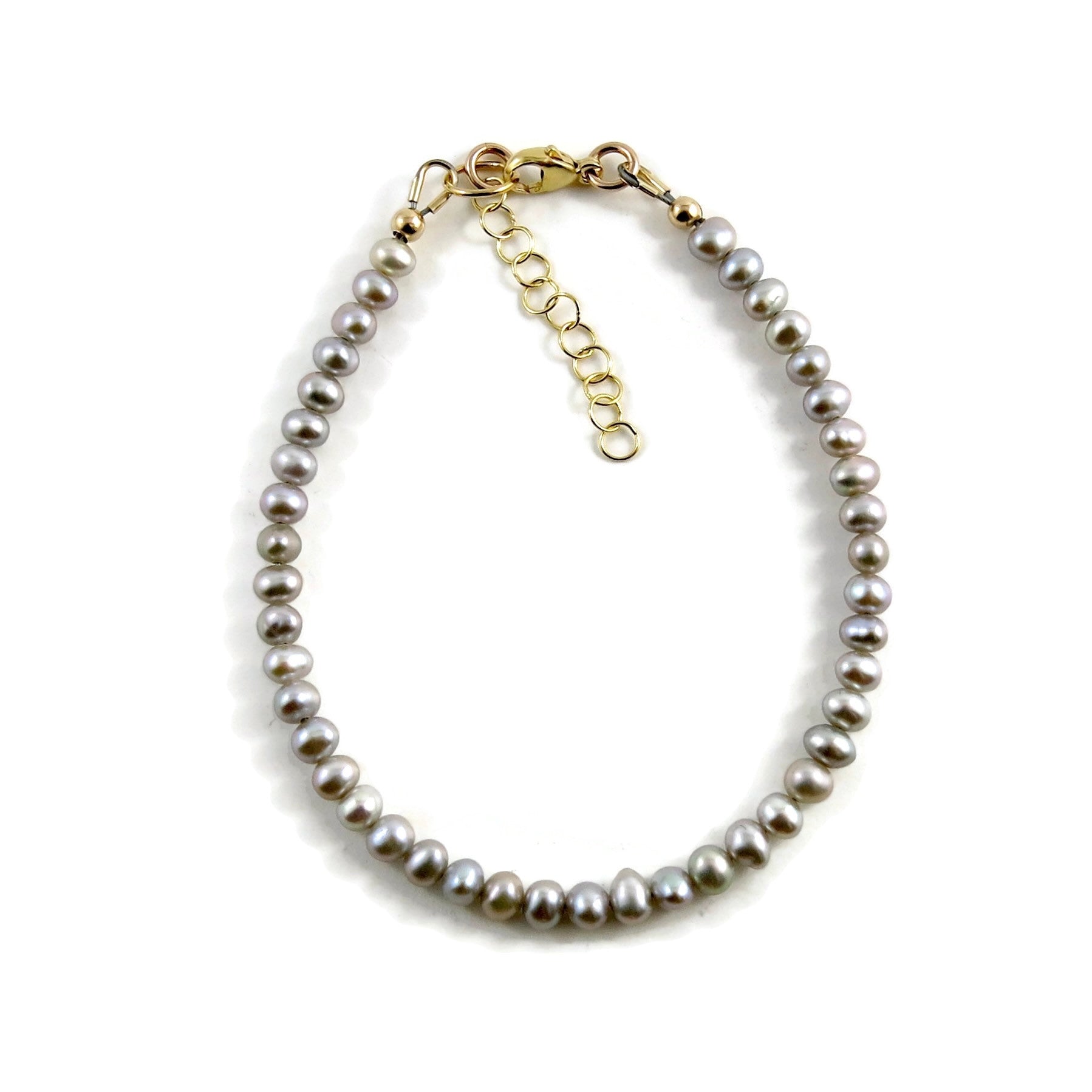 Bracelet réglable en perles d'eau douce gris tourterelle • Or 14 carats ou argent sterling