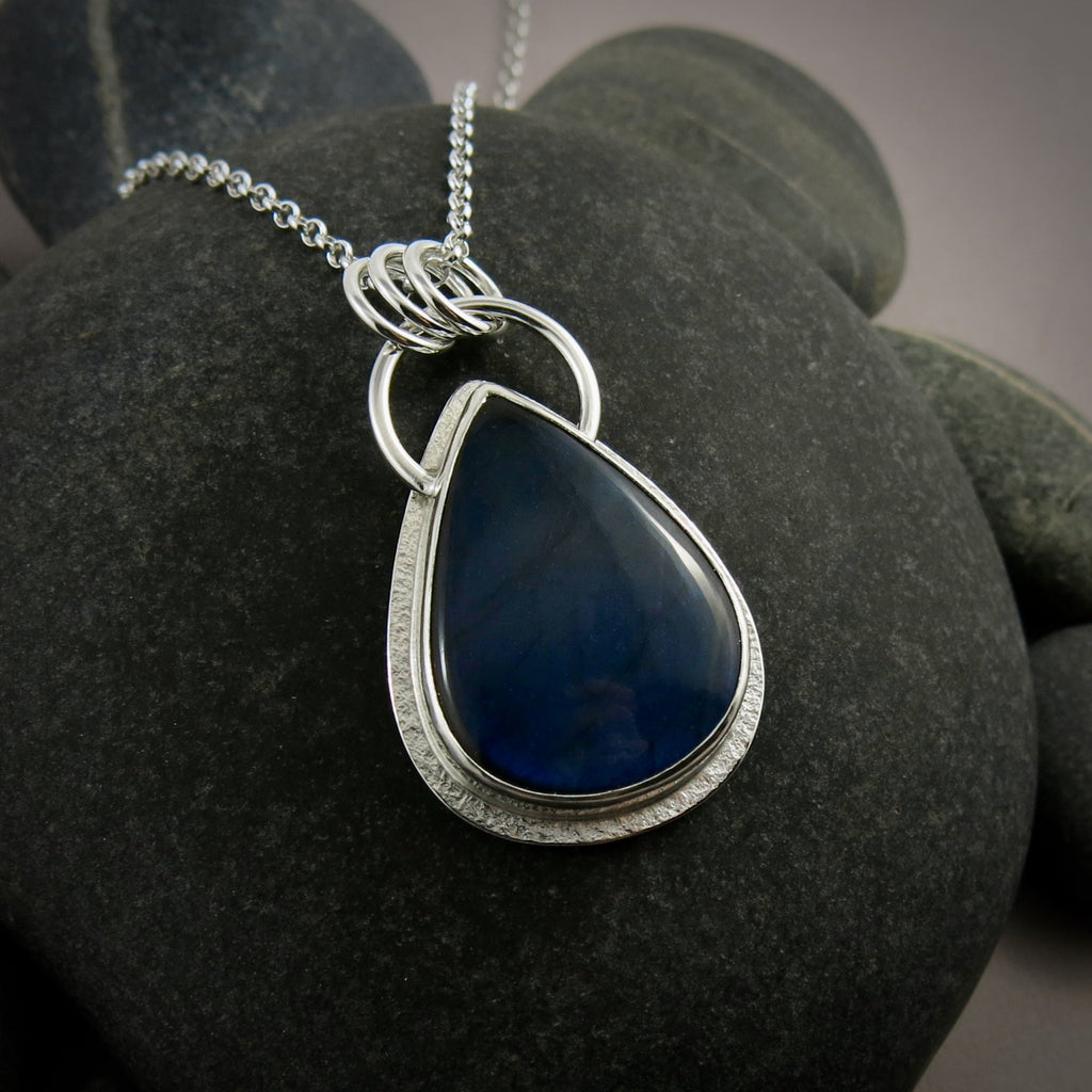 Electric Blue Labradorite Teardrop Necklace • Sterling Silver
