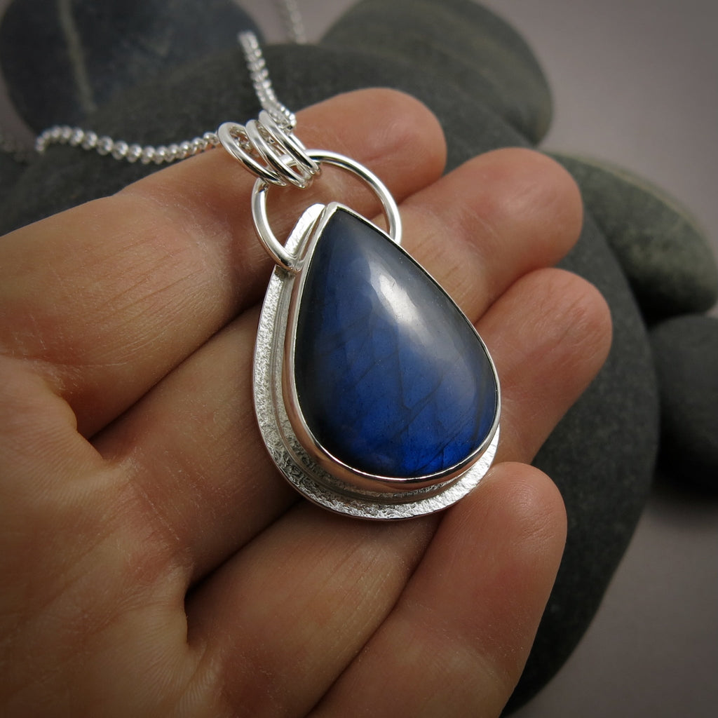 Electric Blue Labradorite Teardrop Necklace • Sterling Silver