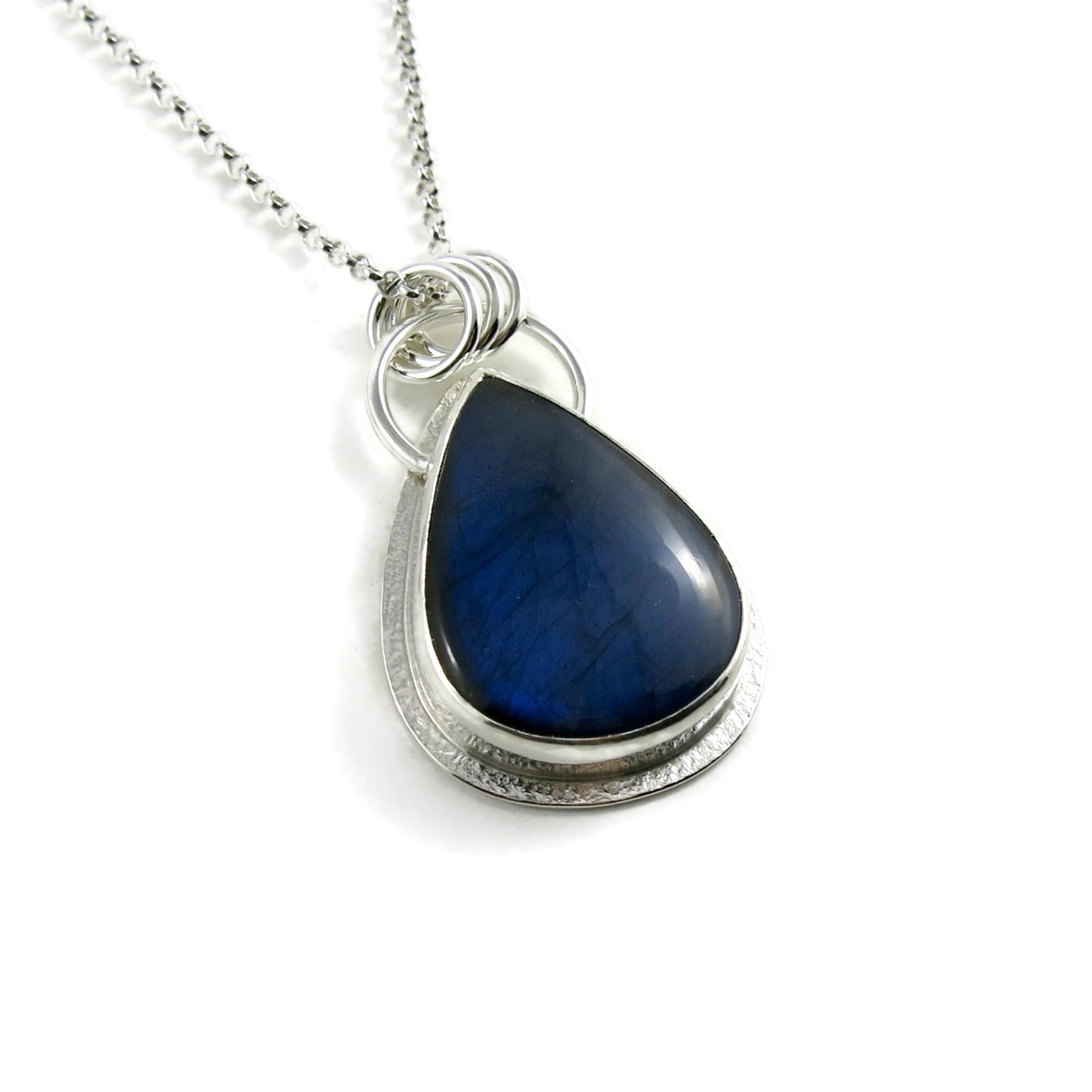 Electric Blue Labradorite Teardrop Necklace • Sterling Silver