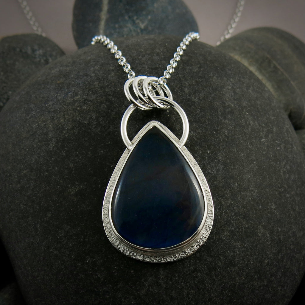 Electric Blue Labradorite Teardrop Necklace • Sterling Silver