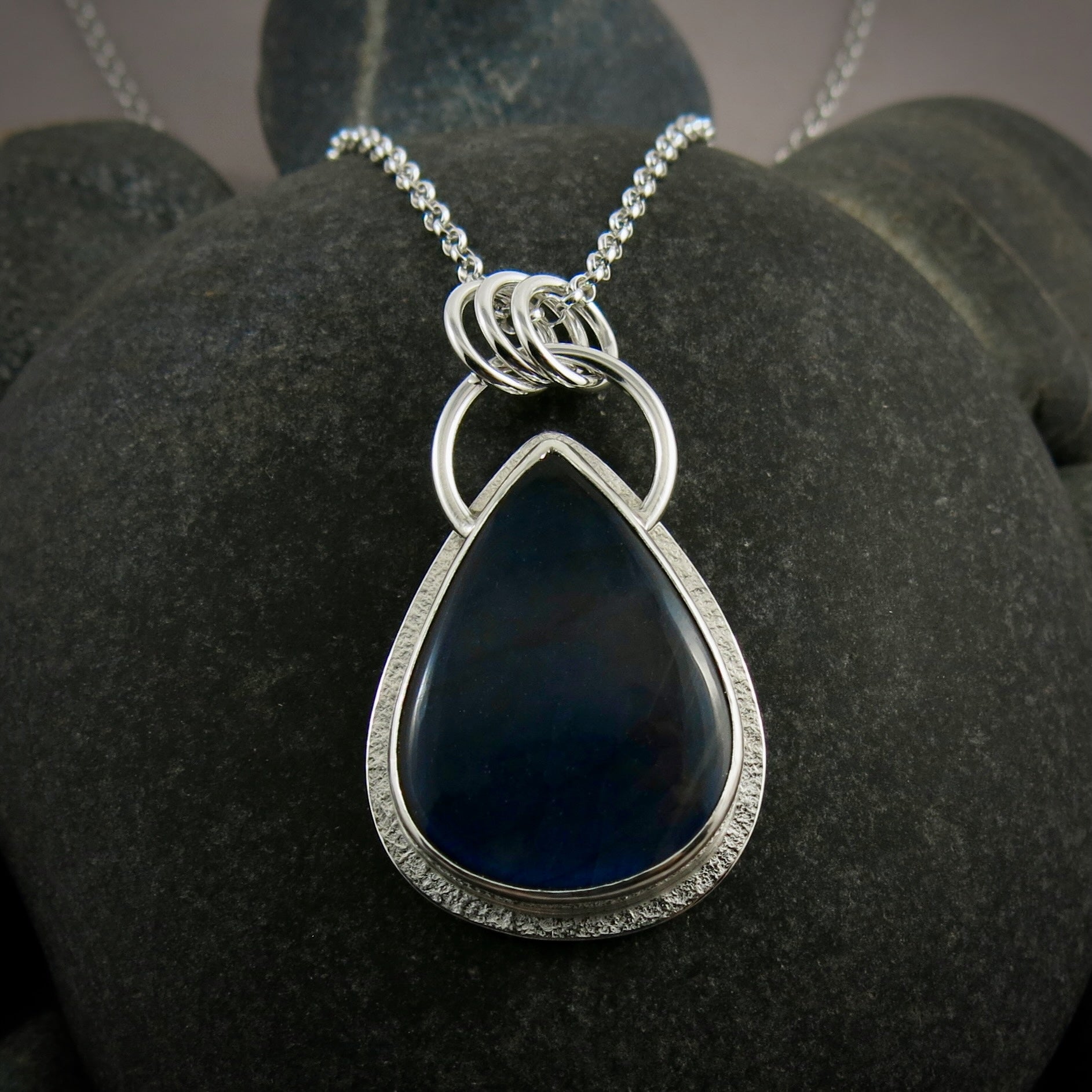 Electric Blue Labradorite Teardrop Necklace • Sterling Silver