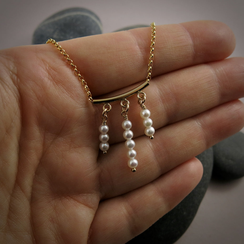 Collier feston en or avec perles Akoya blanches • Chaîne en or rempli 14 carats