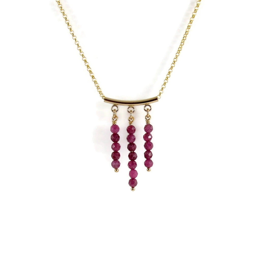 Gold Festoon Necklace with Rubies • 14K Gold Filled Chain