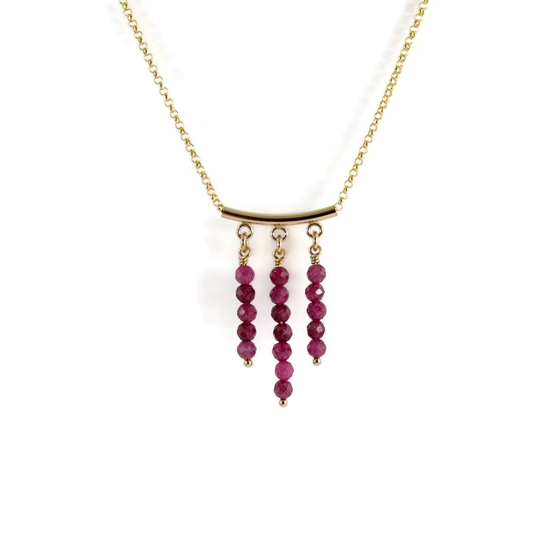 Gold Festoon Necklace with Rubies • 14K Gold Filled Chain