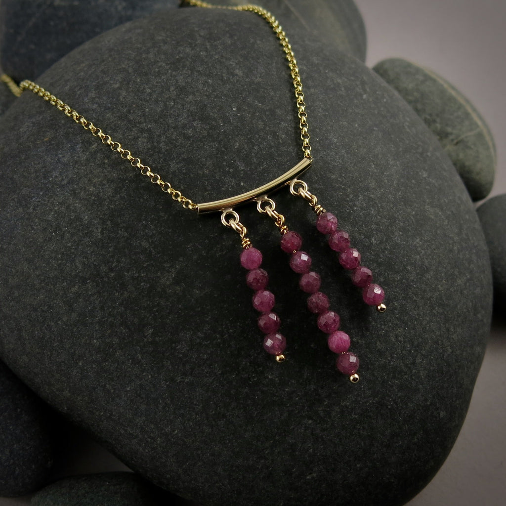 Gold Festoon Necklace with Rubies • 14K Gold Filled Chain