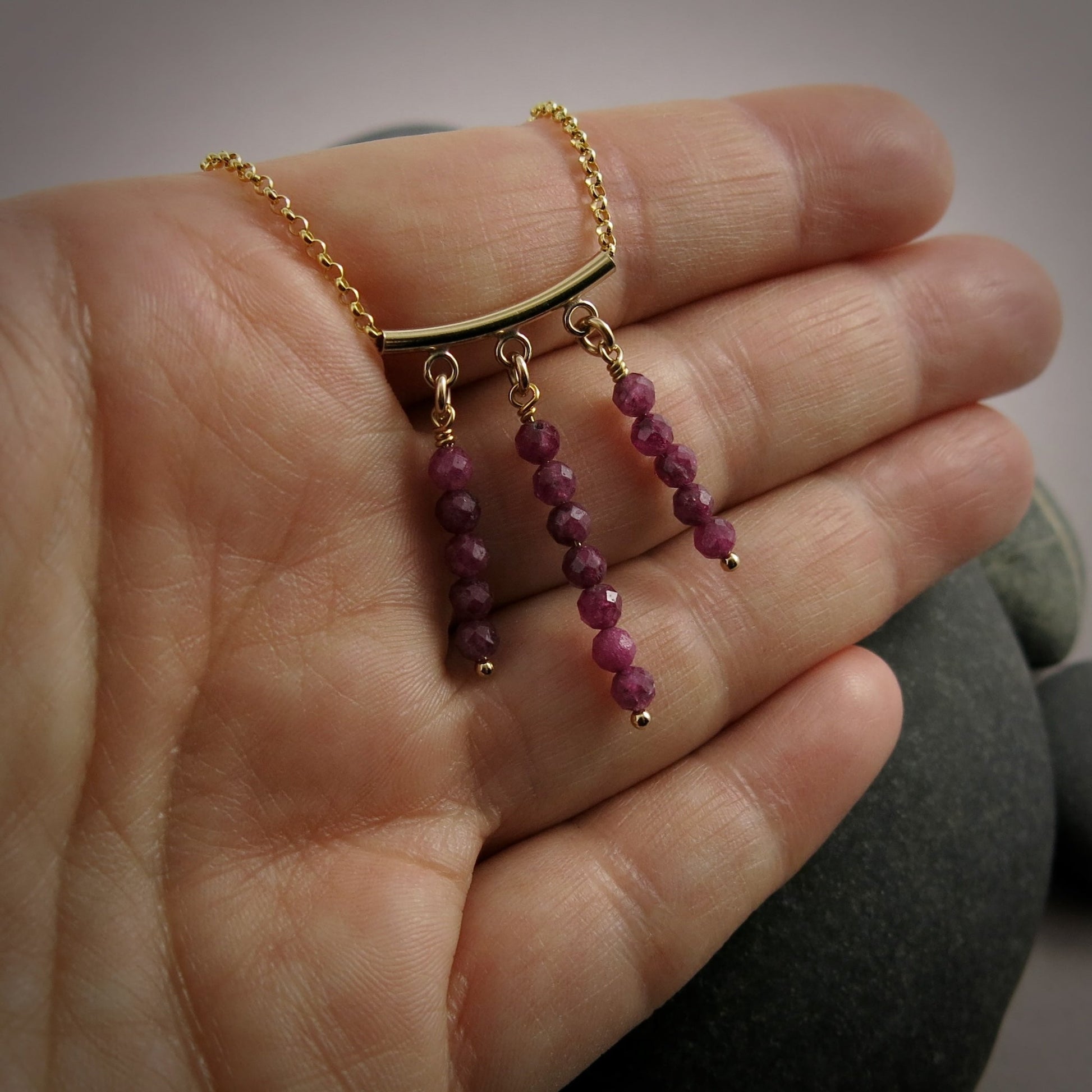 Gold Festoon Necklace with Rubies • 14K Gold Filled Chain