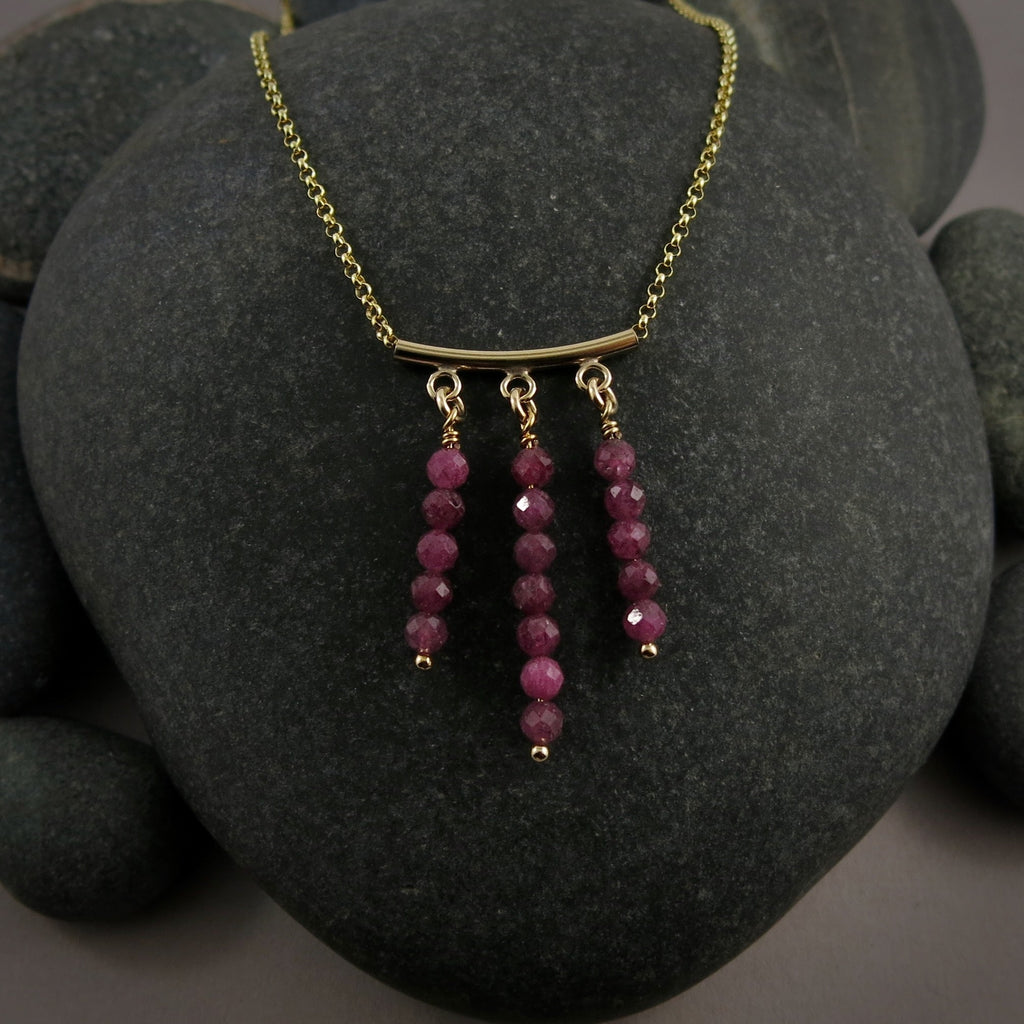 Gold Festoon Necklace with Rubies • 14K Gold Filled Chain
