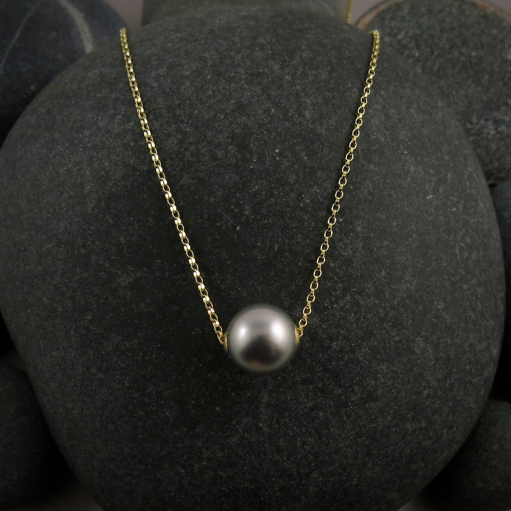 Collier coulissant en perles de Tahiti grises • Chaîne en or rempli 14 carats