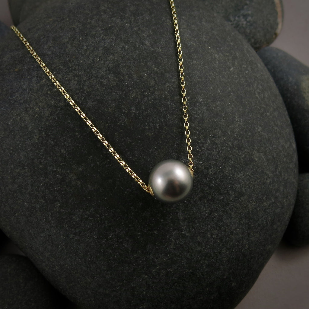 Collier coulissant en perles de Tahiti grises • Chaîne en or rempli 14 carats