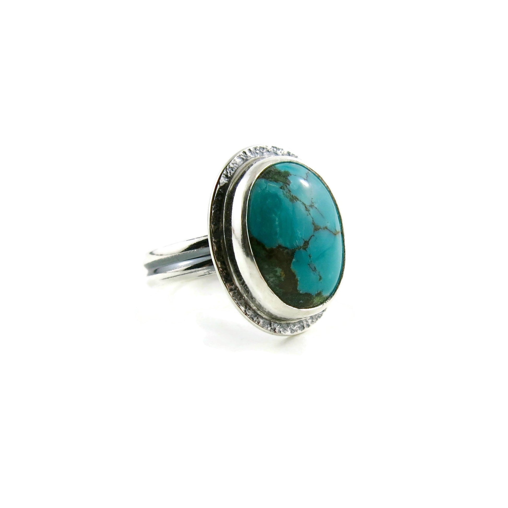 Bague Turquoise • Turquoise Hubei naturelle sur un double anneau en argent