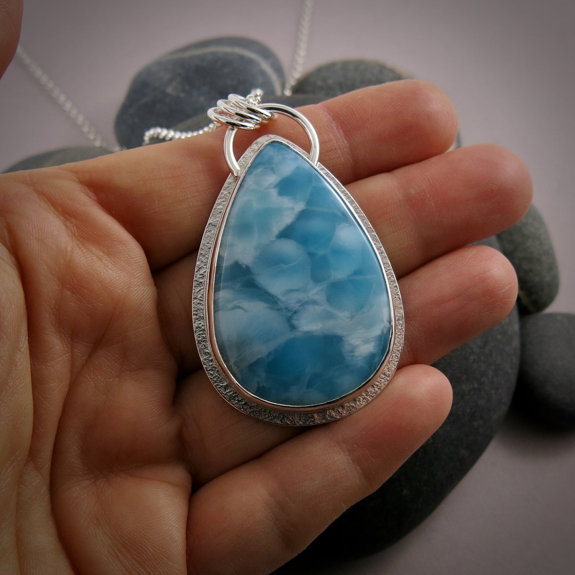 Large Larimar Statement Pendant  • Sterling Silver