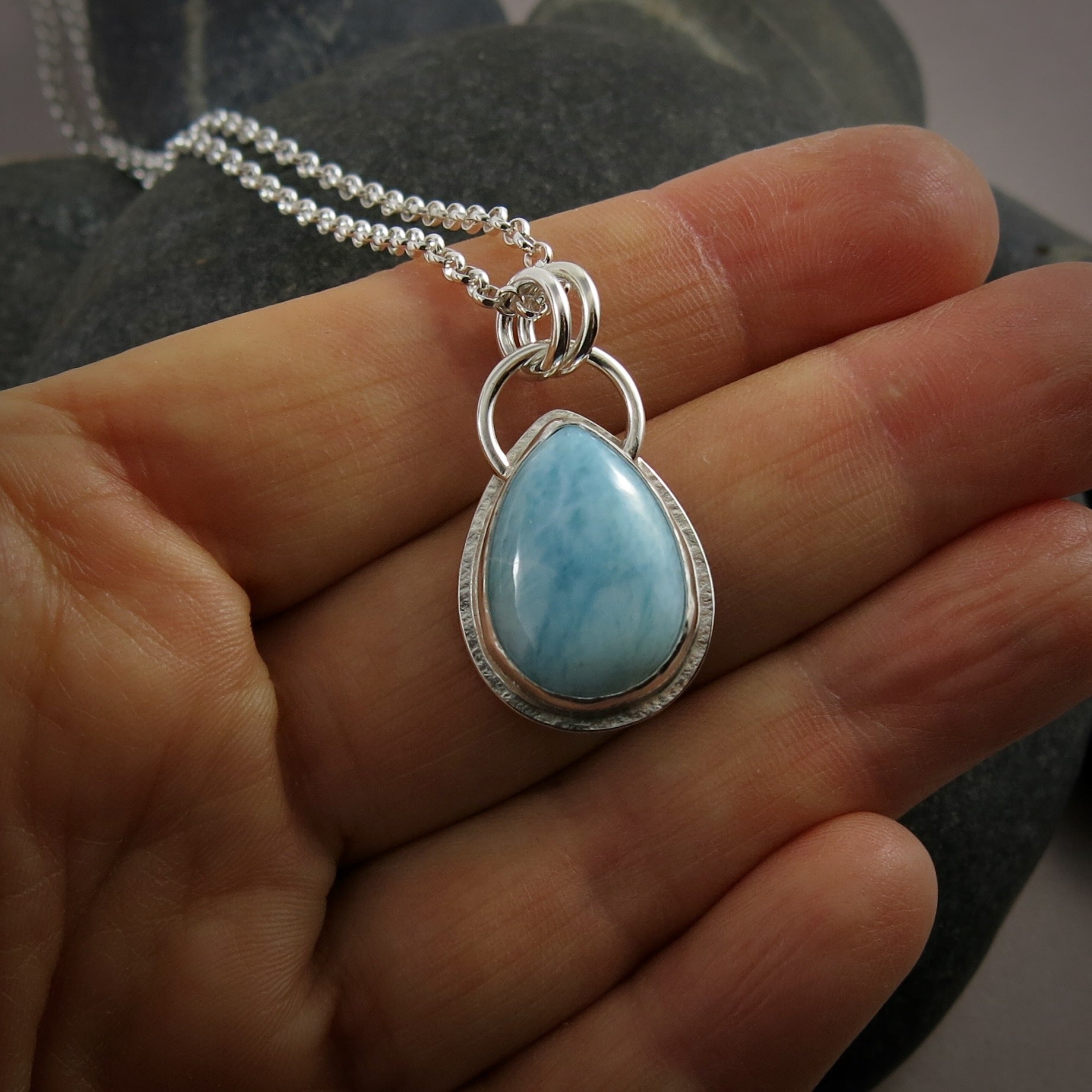 Larimar Teardrop Pendant III • Sterling Silver