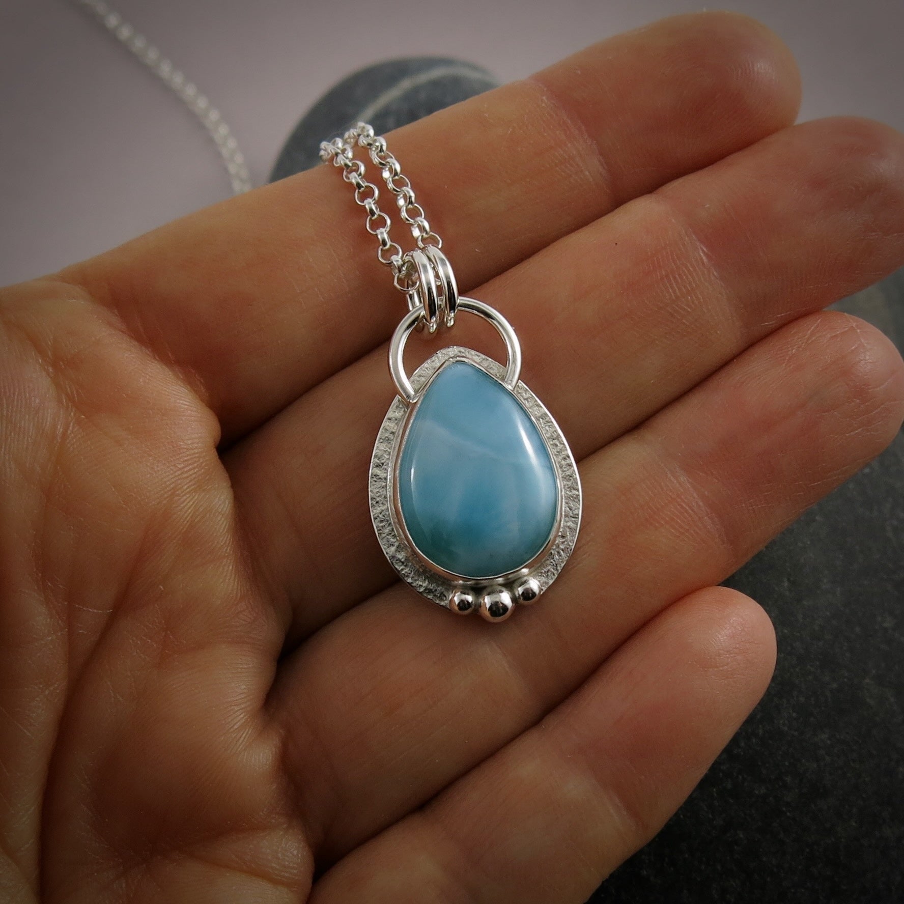 Larimar Teardrop Pendant  • Sterling Silver