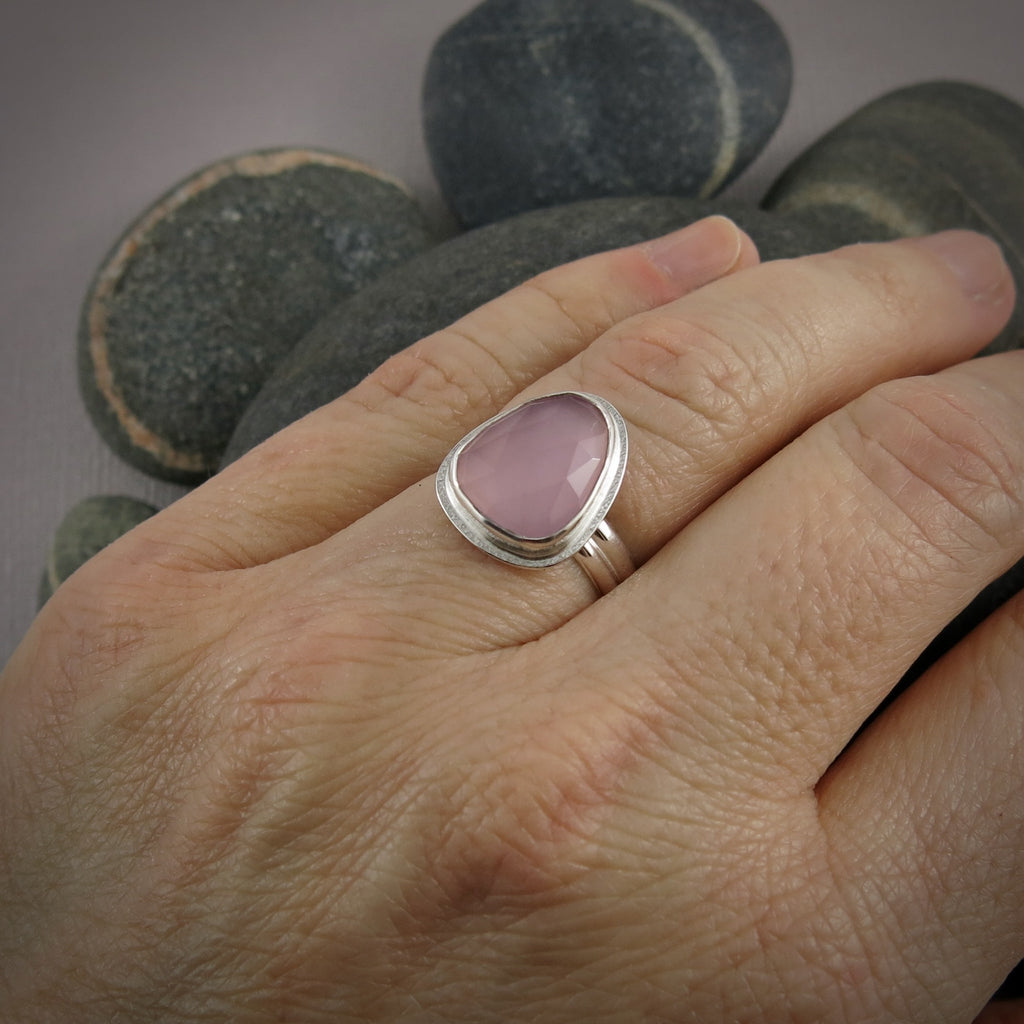 Bague en calcédoine lavande taille rose • Argent sterling • Taille 7