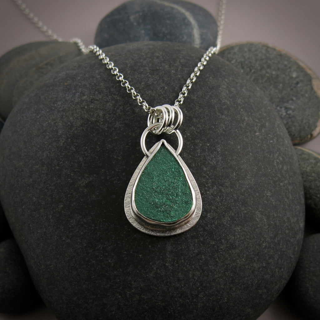 Green Malachite Druzy Teardrop Pendant • Wild Earth Collection