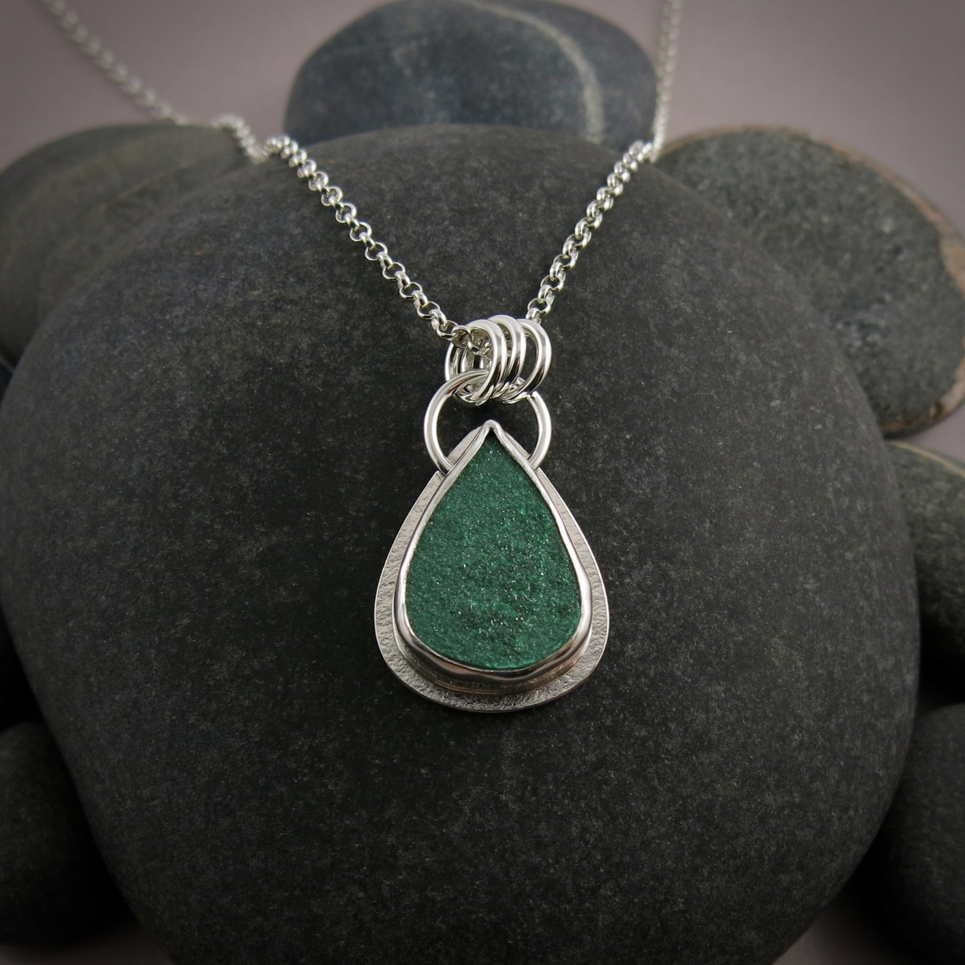Green Malachite Druzy Teardrop Pendant • Wild Earth Collection