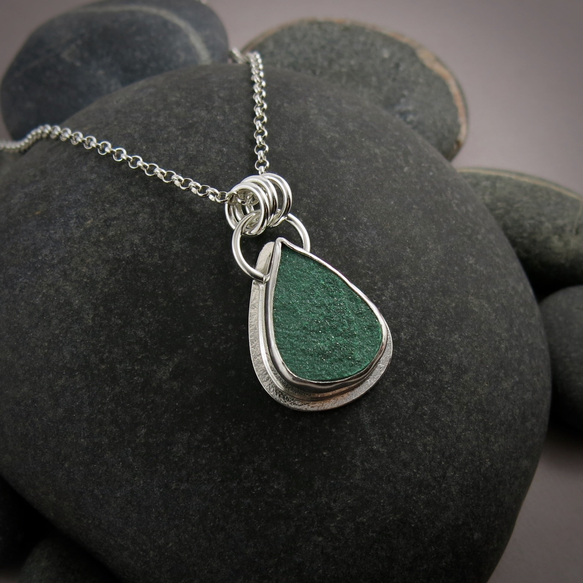 Green Malachite Druzy Teardrop Pendant • Wild Earth Collection