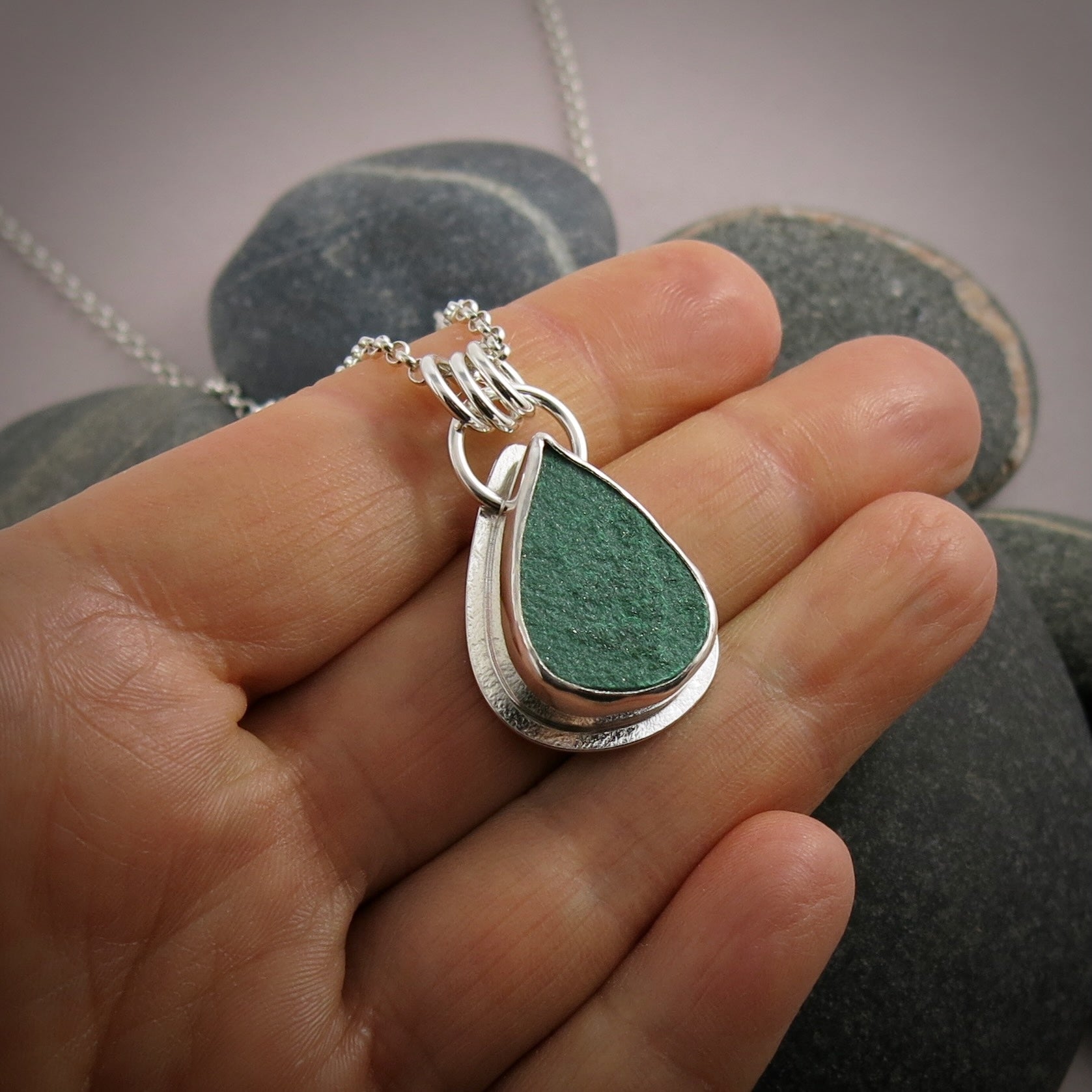 Green Malachite Druzy Teardrop Pendant • Wild Earth Collection