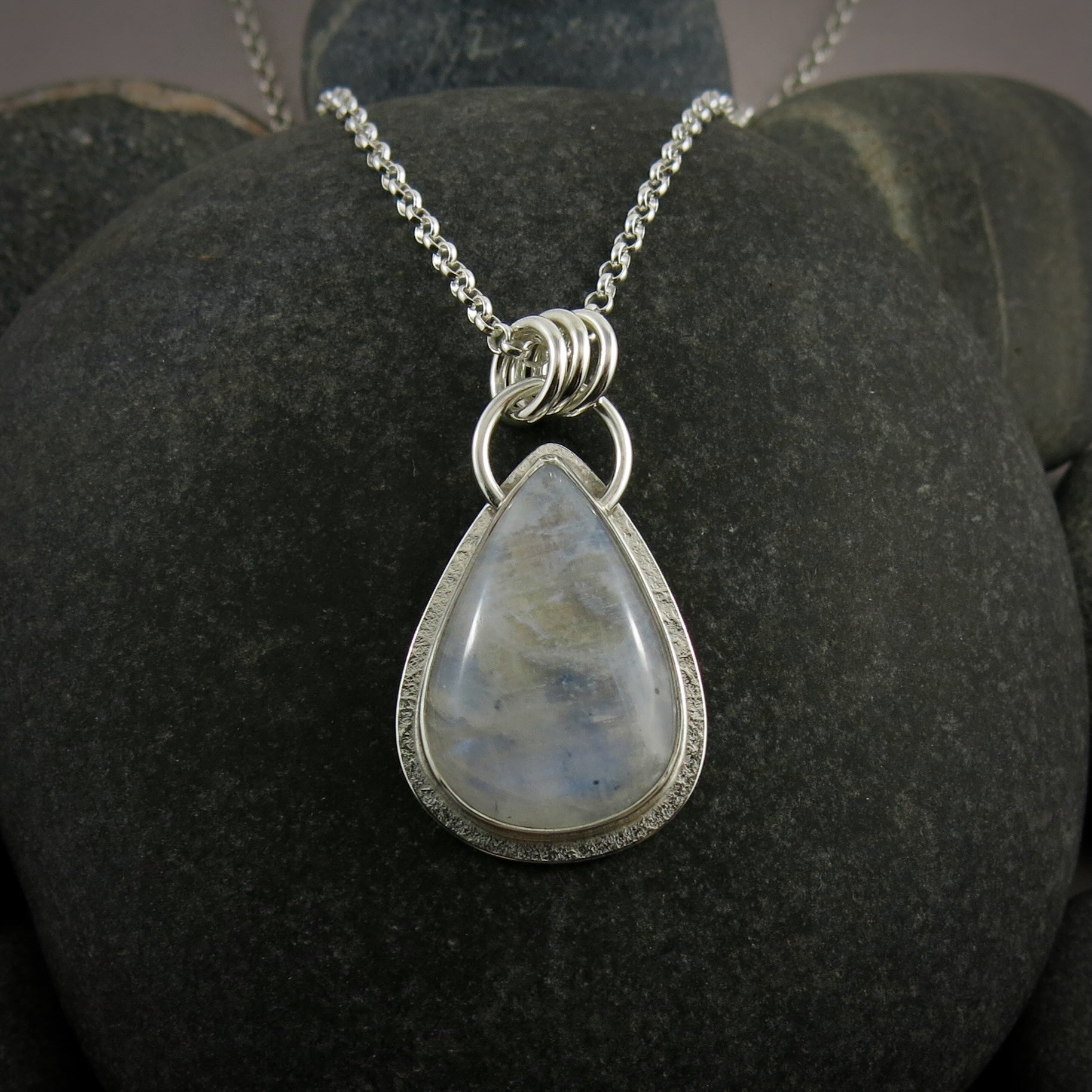 Rainbow Moonstone Teardrop Pendant  • Sterling Silver
