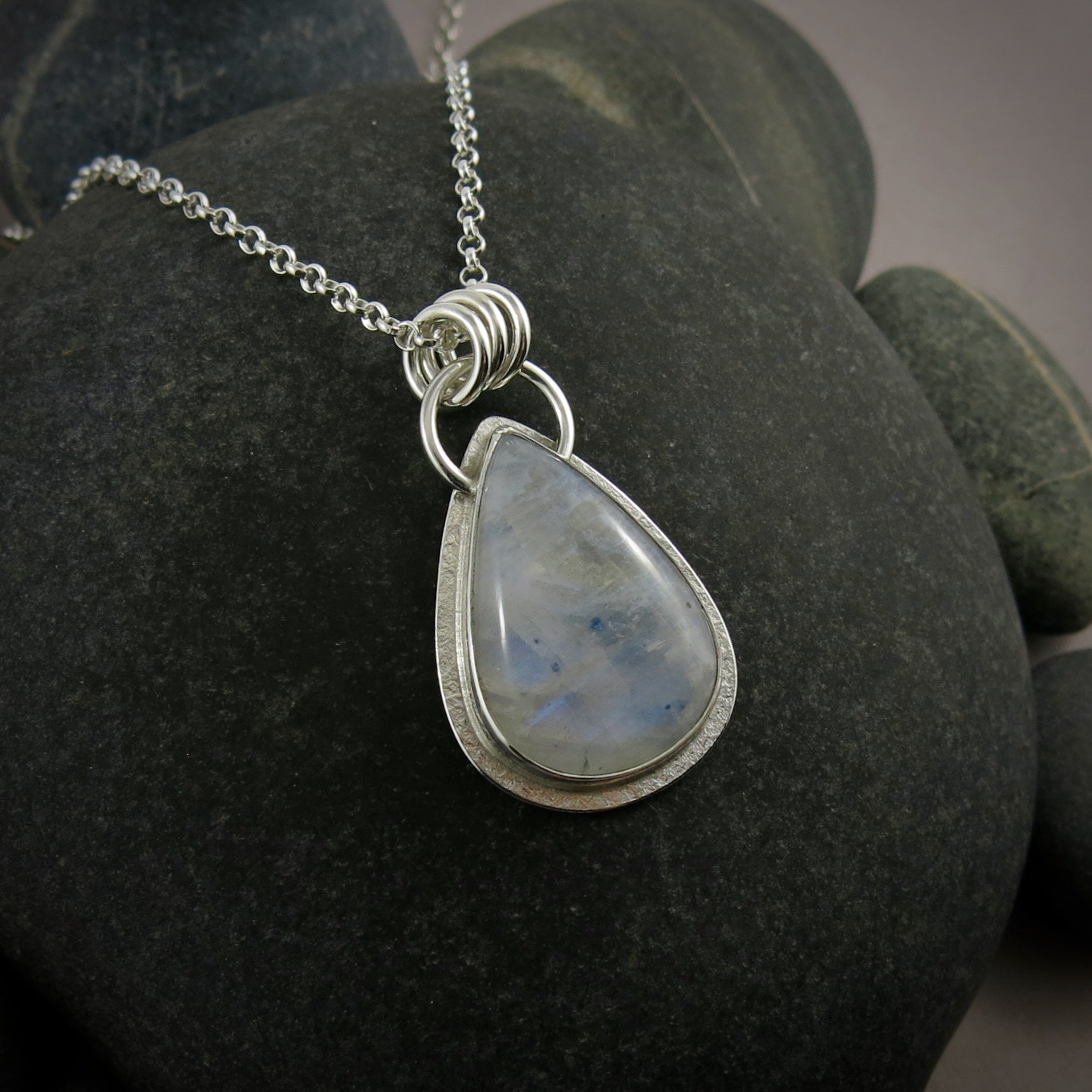 Rainbow Moonstone Teardrop Pendant  • Sterling Silver