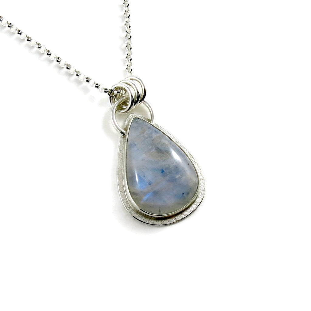 Rainbow Moonstone Teardrop Pendant  • Sterling Silver