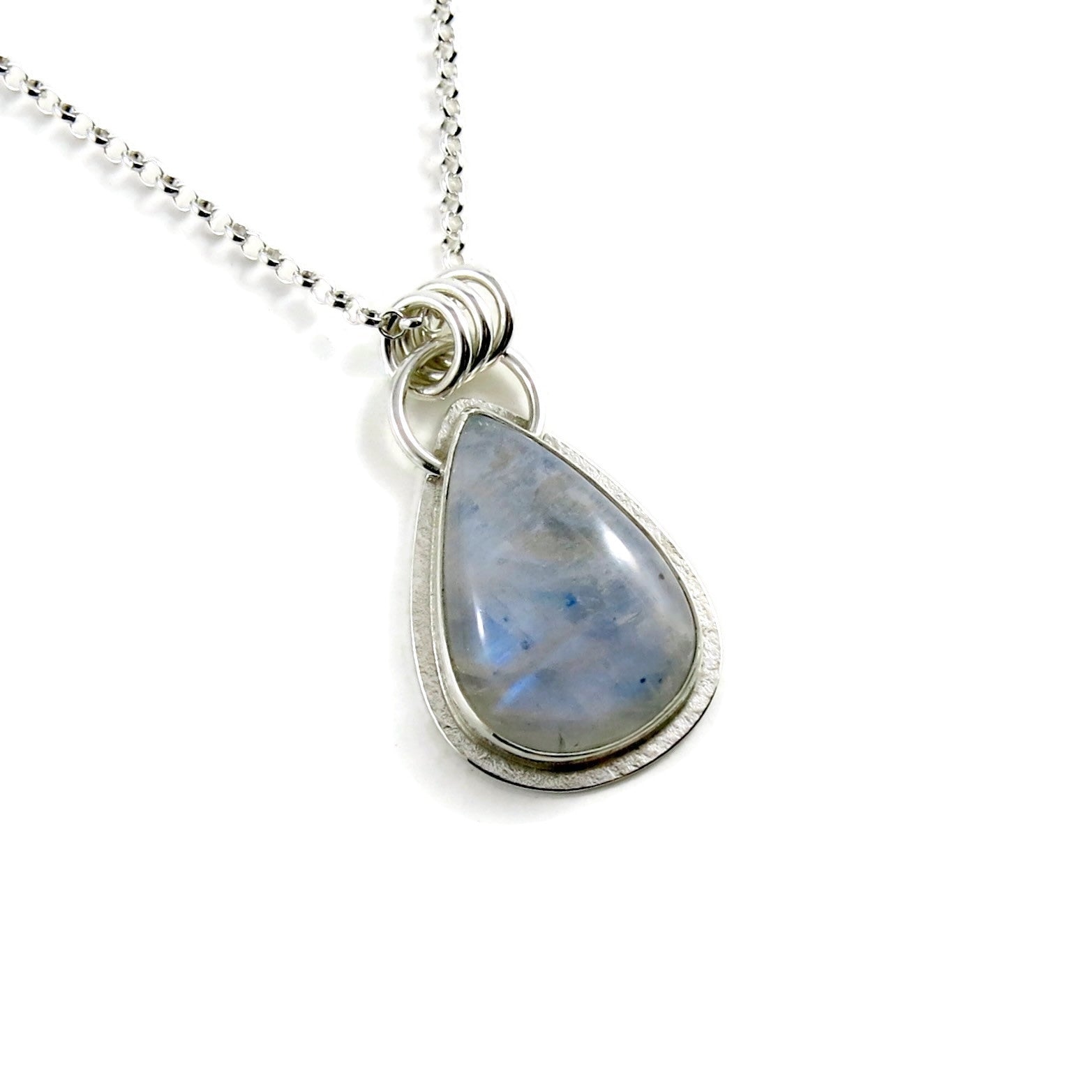 Rainbow Moonstone Teardrop Pendant  • Sterling Silver