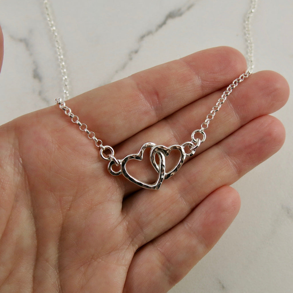 Collier Cœurs Étreinte Mère et Enfant • Argent Sterling
