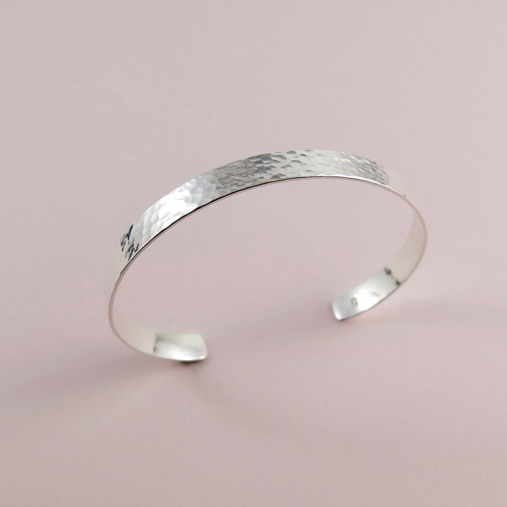 Narrow Concave Silver Cuff Bracelet • Hammer Textured Sterling Silver