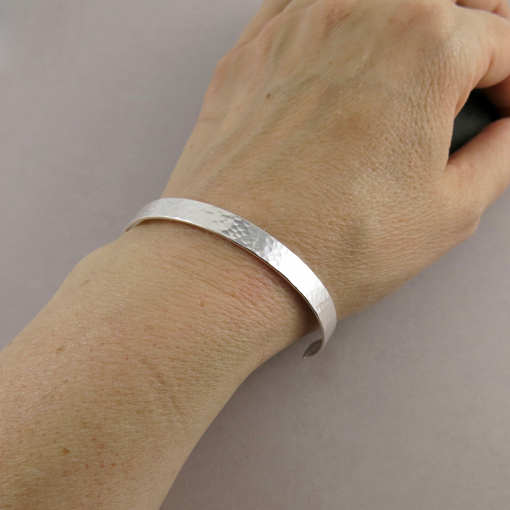 Narrow Concave Silver Cuff Bracelet • Hammer Textured Sterling Silver