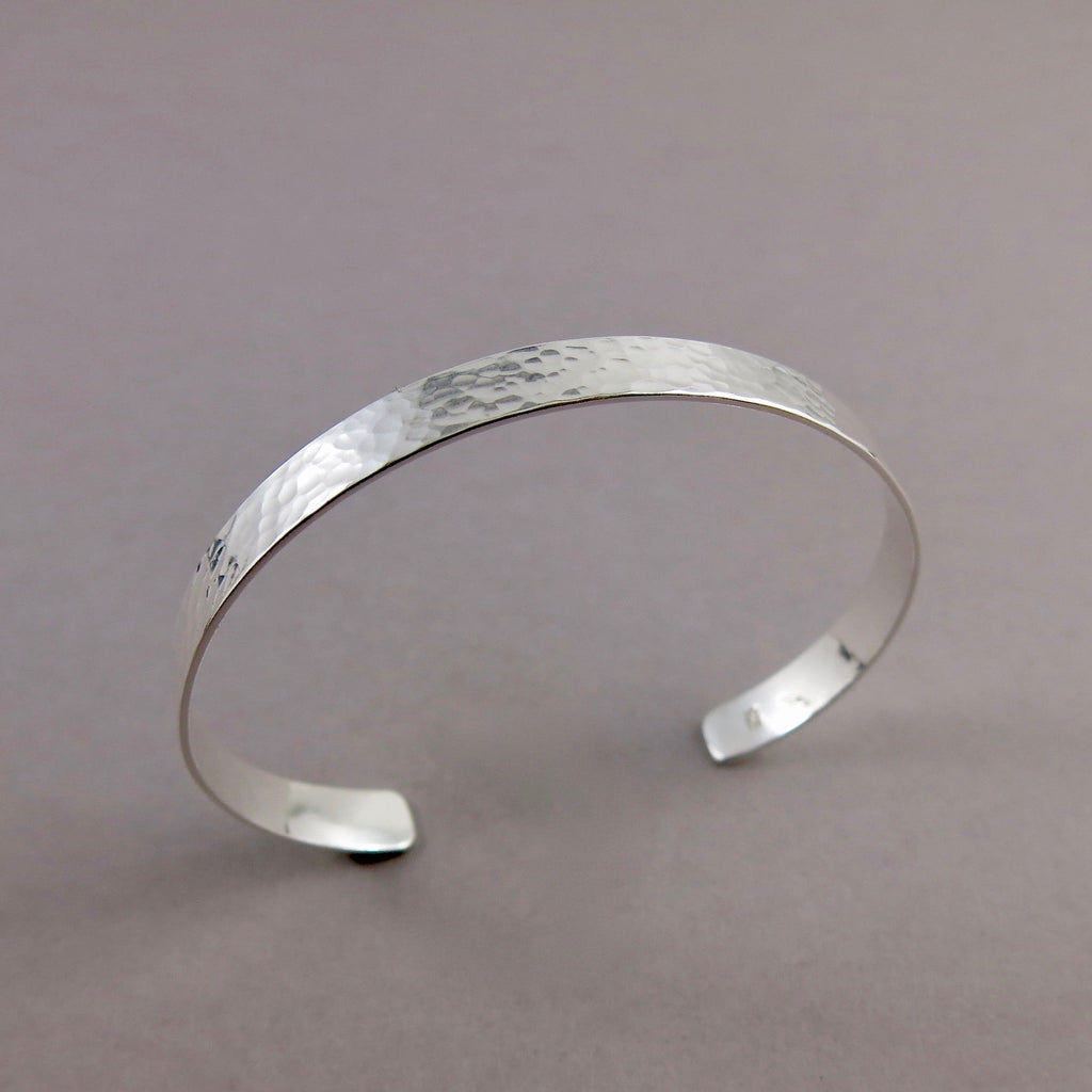 Narrow Concave Silver Cuff Bracelet • Hammer Textured Sterling Silver