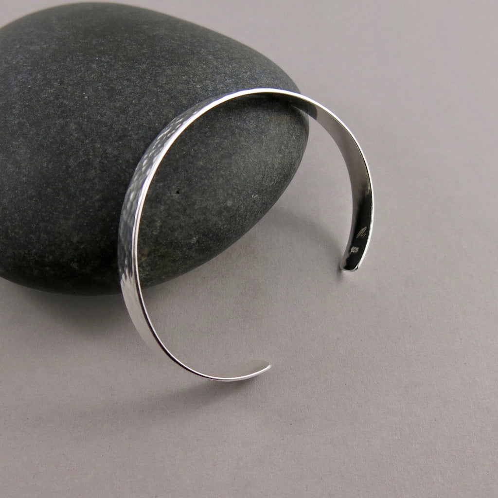 Narrow Concave Silver Cuff Bracelet • Hammer Textured Sterling Silver