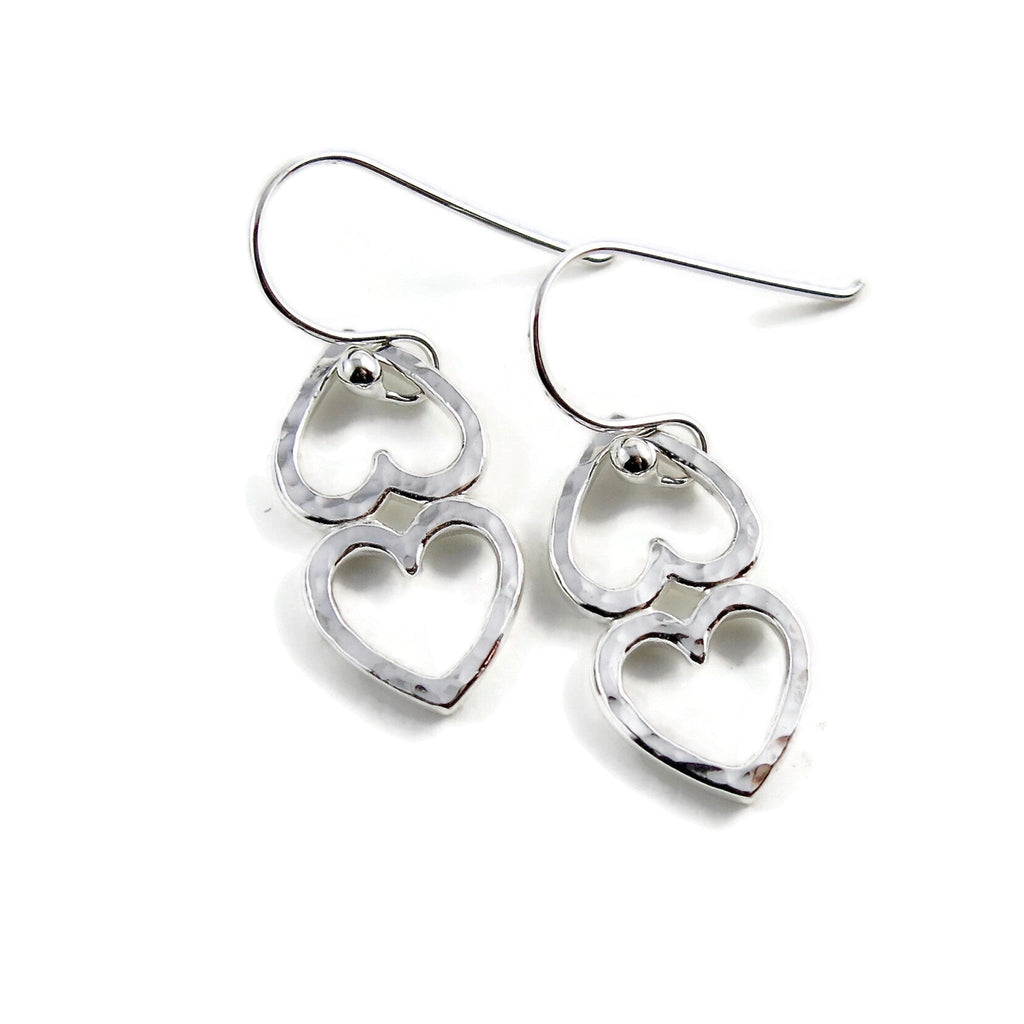Boucles d'oreilles pendantes Duo Cœurs Ouverts • Argent Sterling Texturé