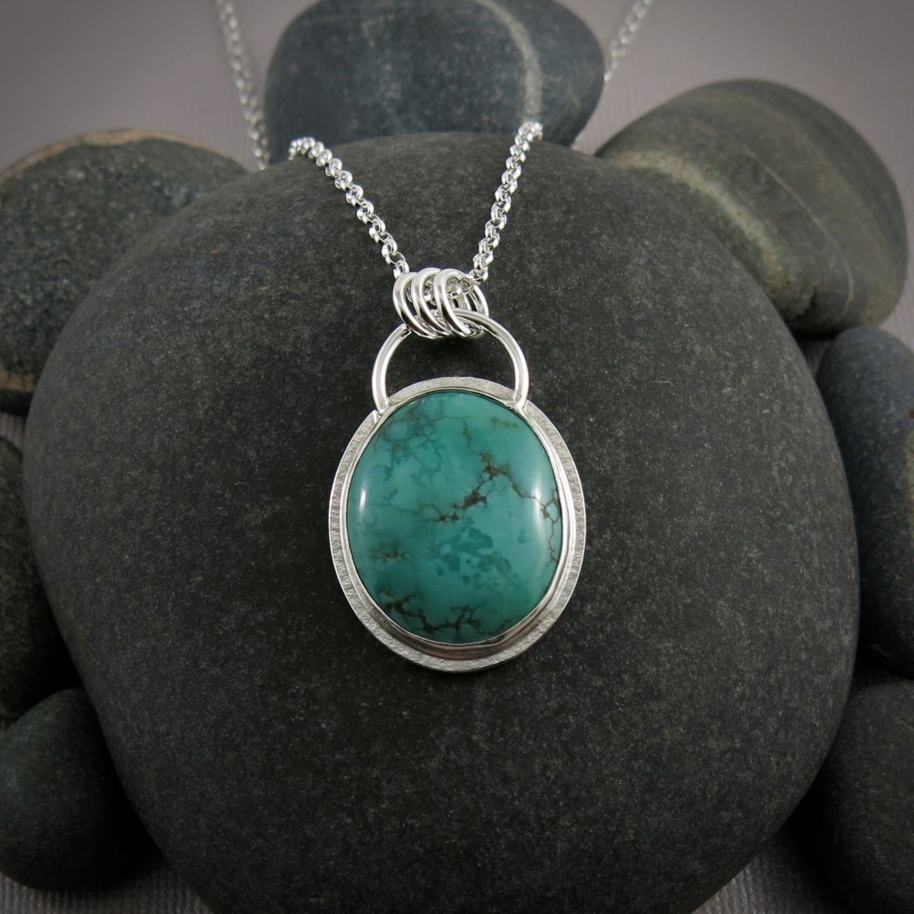 Superbe pendentif turquoise bleu-vert du Hubei • Argent sterling • Collection Turquoise Bliss