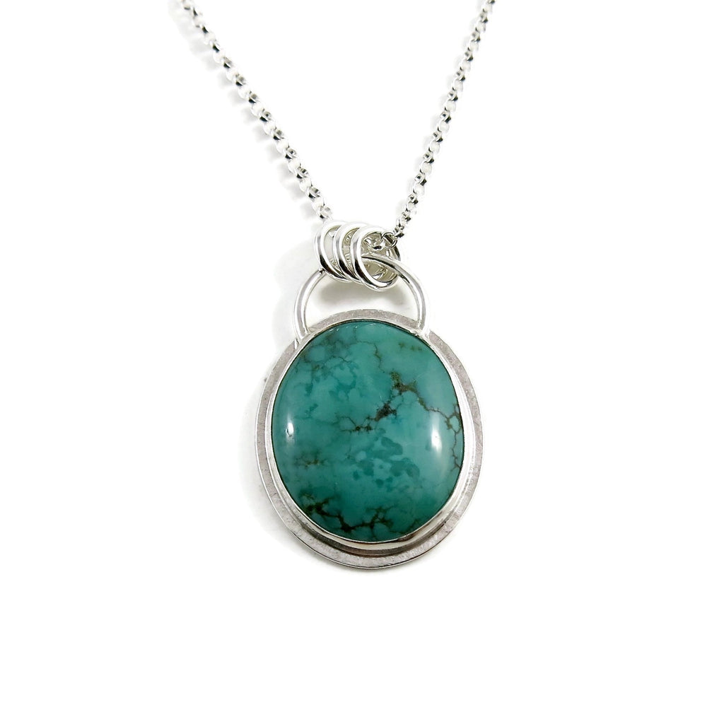 Superbe pendentif turquoise bleu-vert du Hubei • Argent sterling • Collection Turquoise Bliss